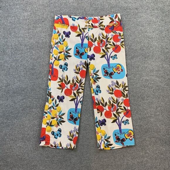 St. John Sport Pants Women 12 Multi Floral Fruit Butterfly Print Crop Marie Gray - Picture 2 of 10